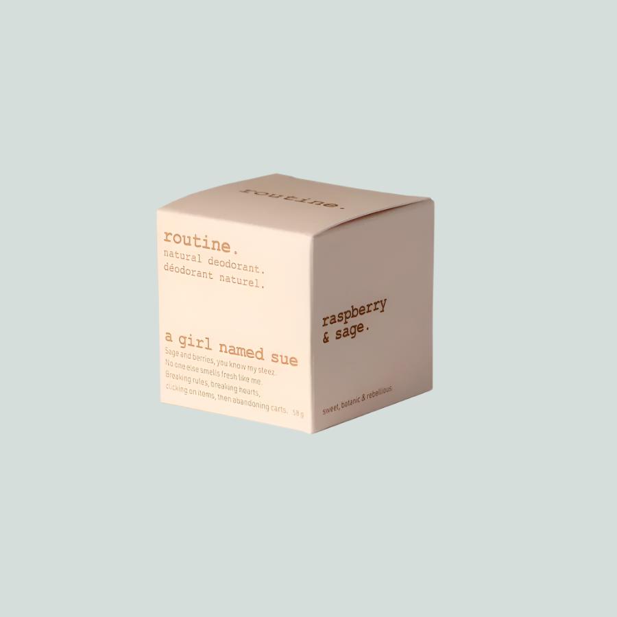 White Box - view from the side. Routine Natural Deodorant Cream - A Girl Named Sue