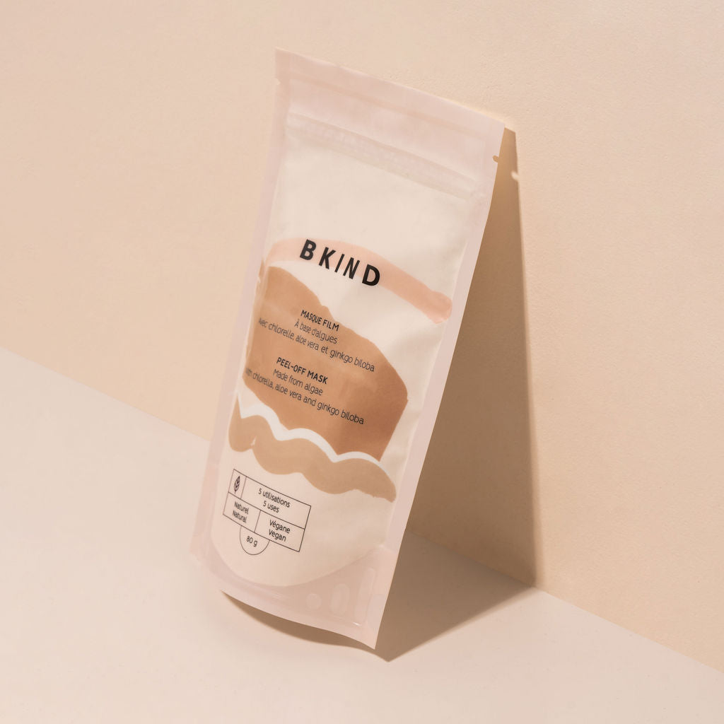 BKIND facial mask - bag leaning against a wall