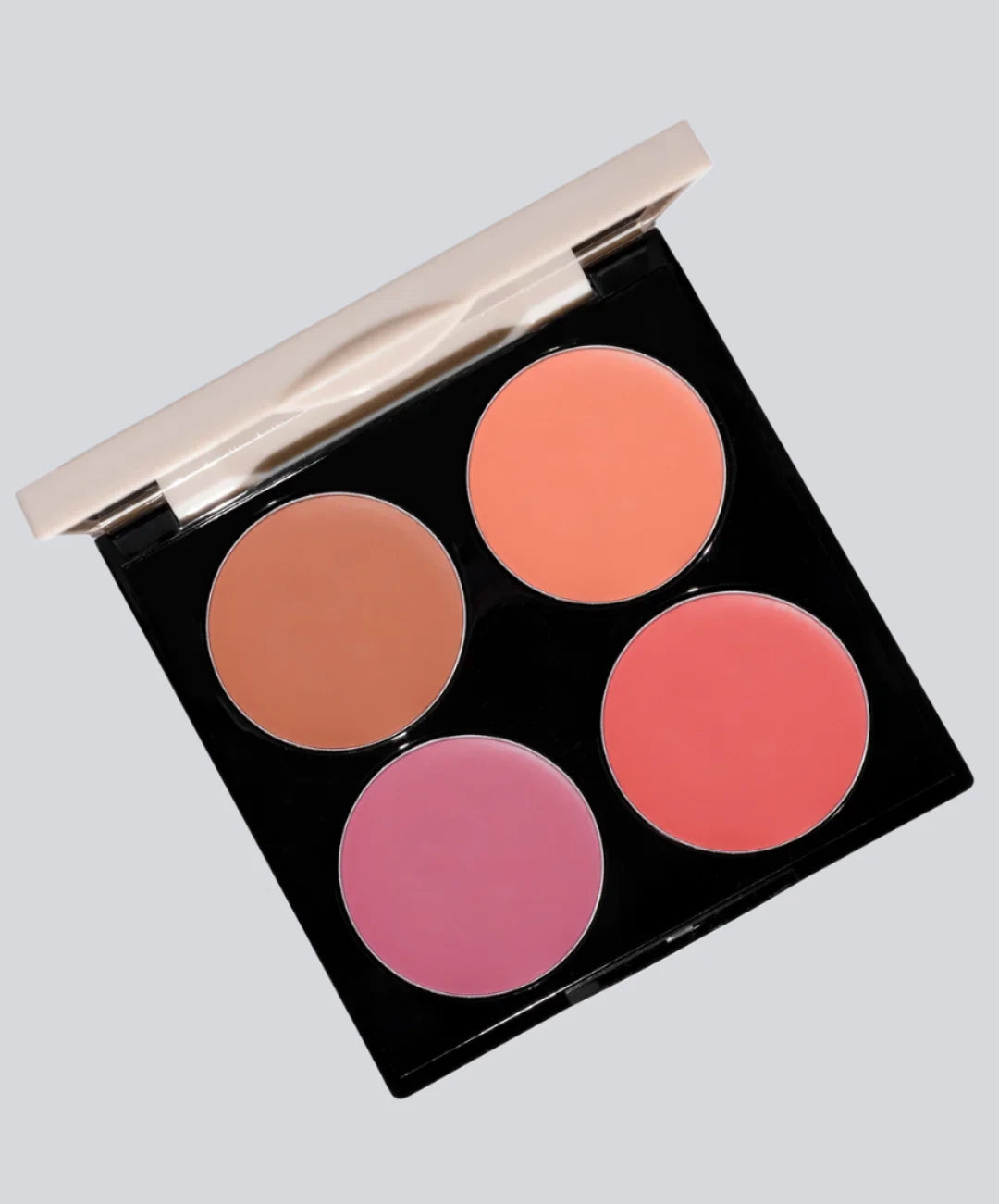 Fitglow Beauty - Lip & Cheek palette - 4 colours open and displayed with a white background .