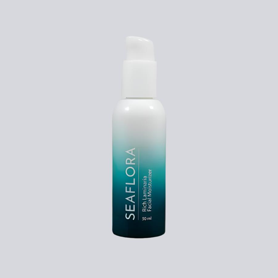 Seaflora - Rich Laminaria Facial Moistureizer Seaflora - in white fade bottle to aqua and dark aqua - vertical white branding of Seaflora label