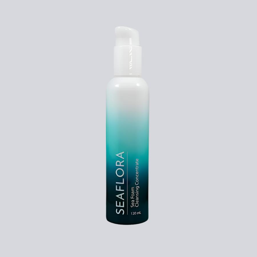 Seaflora Sea Foam Cleansing Concentrate Seaflora - in white fade bottle to aqua and dark aqua - vertical white branding of Seaflora label