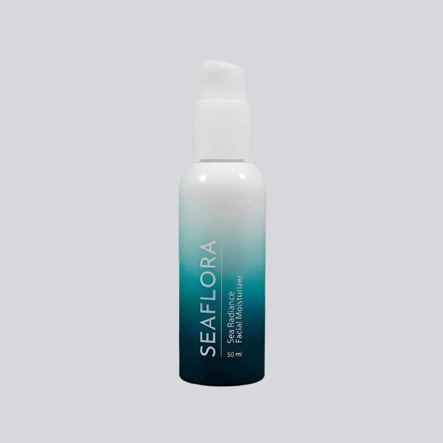 Seaflora - Seaflora - Sea Radiance Facial Moisturizer in white fade bottle to aqua and dark aqua - vertical white branding of Seaflora label