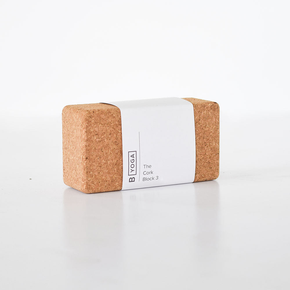 B YOGA cork block - photographed with a clean white background and white label.