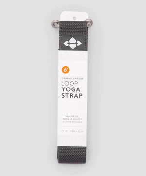 Close up photo of Charcoal grey - 6' yoga loop from Halfmoon Yoga photographed on a light grey background.