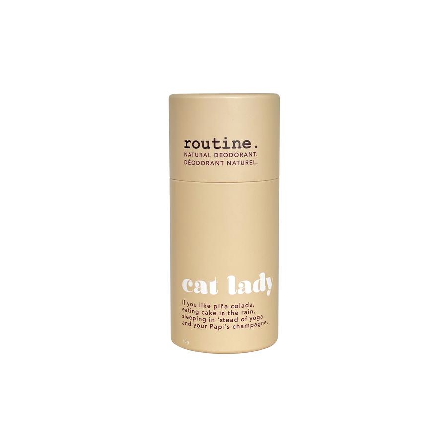 Cat Lady - Natural Deodorant from Routine, beige deodorant stick on a white background
